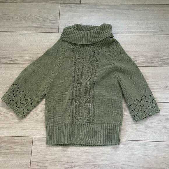 FENN WRIGHT MANSON Green CHUNKY CABLE COWL NECK WOOL BLEND SWEATER-MED. - Picture 1 of 7